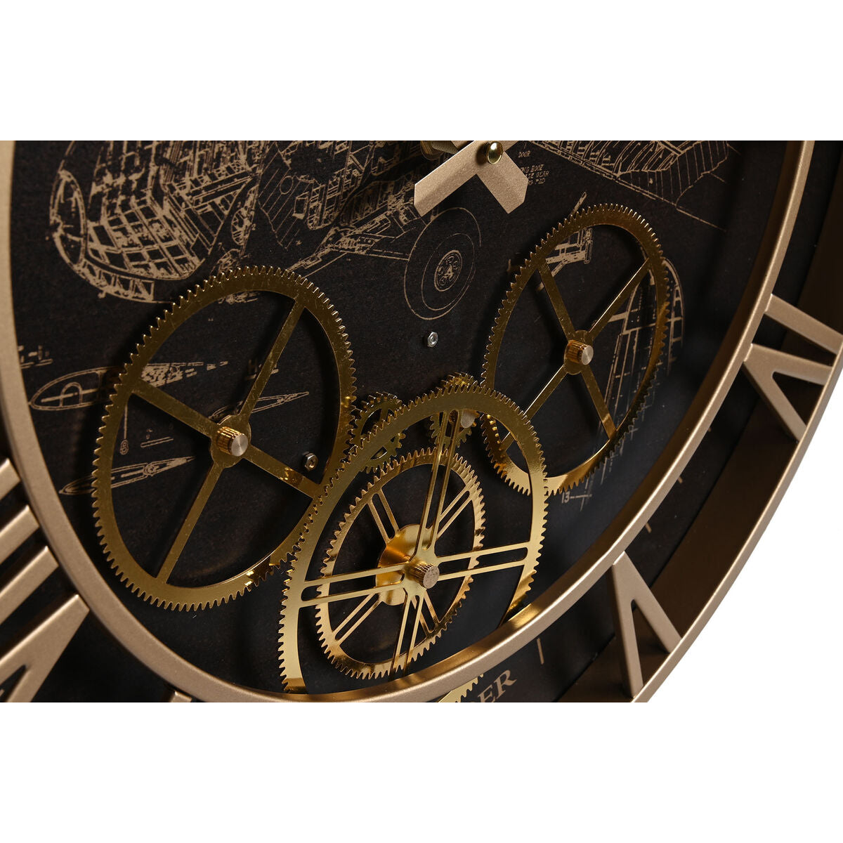 Horloge Murale DKD Home Decor Avion Verre Doré Fer Brun foncé (52 x 5 x 52 cm)