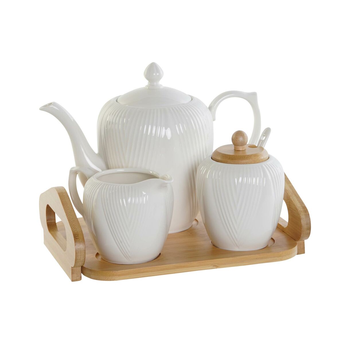 Théière DKD Home Decor Blanc Naturel Bambou Porcelaine