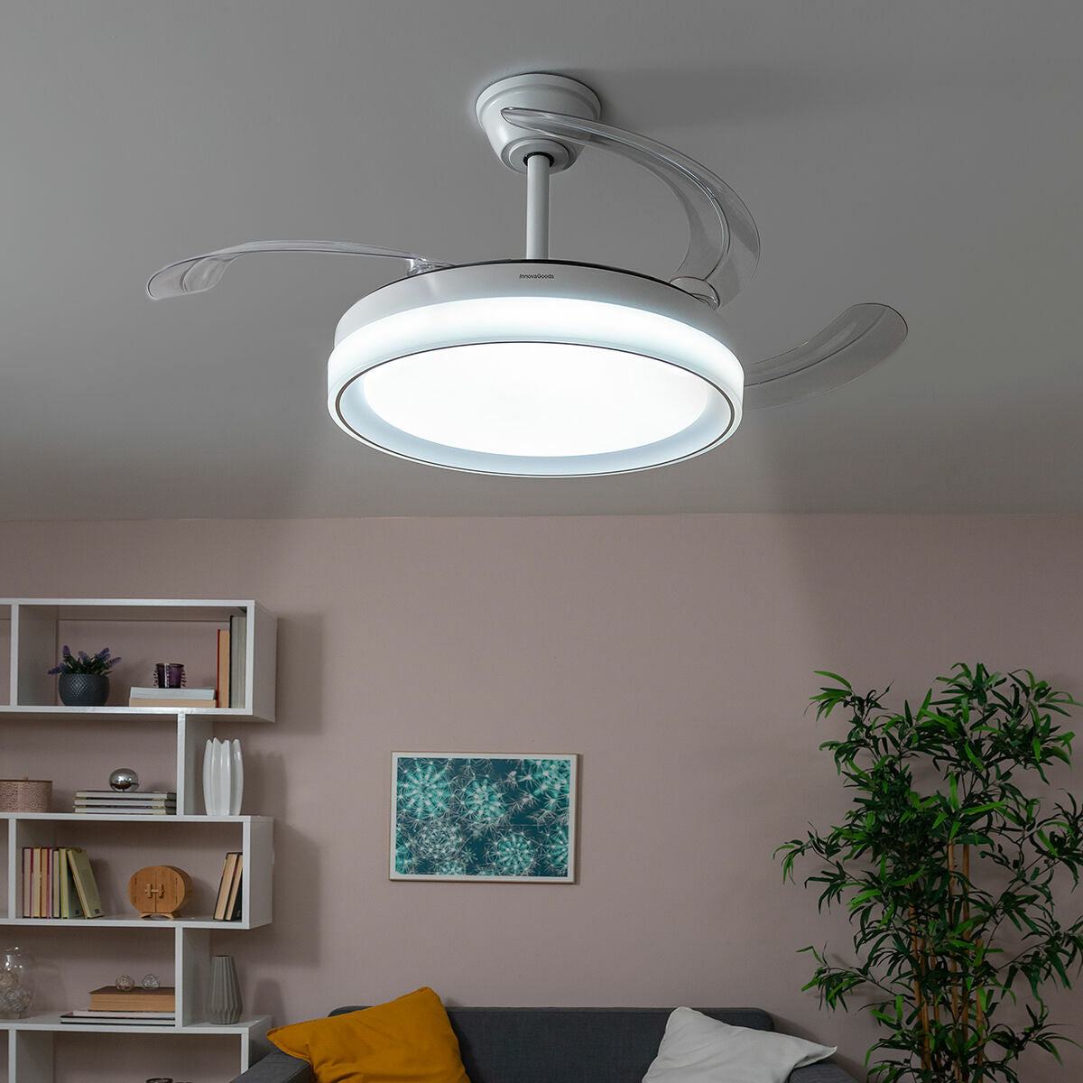 Ventilateur de Plafond avec Lumière LED et 4 Pales Rétractables Blalefan InnovaGoods Blanc 72 W Ø49,5-104 cm