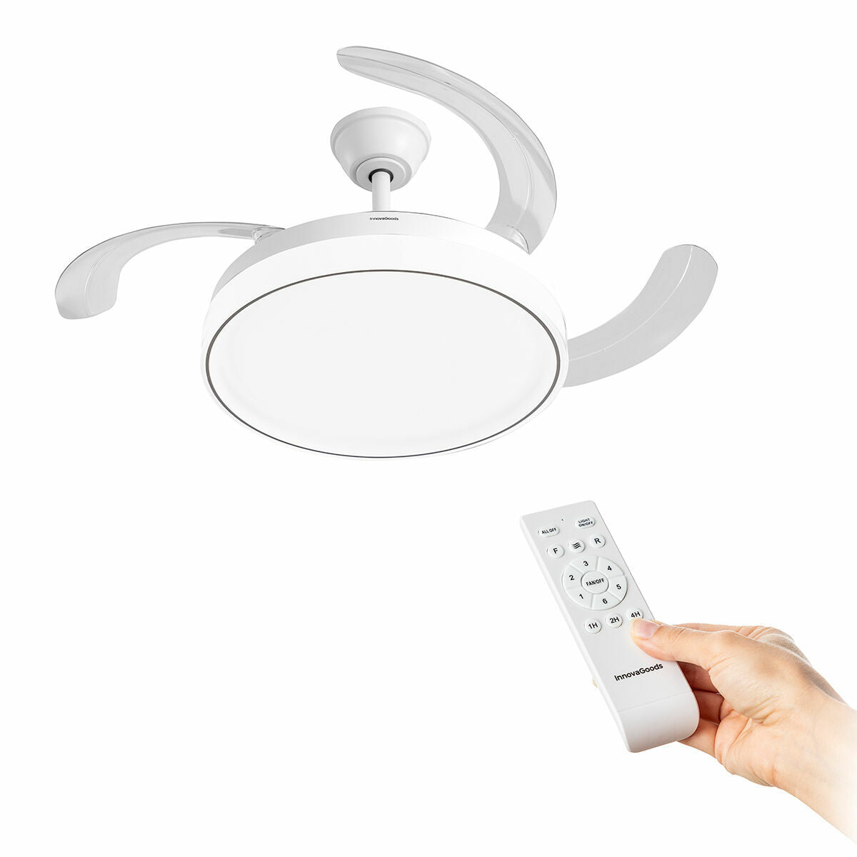 Ventilateur de Plafond avec Lumière LED et 4 Pales Rétractables Blalefan InnovaGoods Blanc 72 W Ø49,5-104 cm