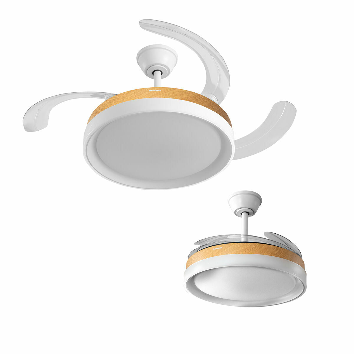 Ventilateur de Plafond avec Lumière LED et 4 Pales Rétractables Blalefan InnovaGoods Bois 72 W Ø49,5-104 cm