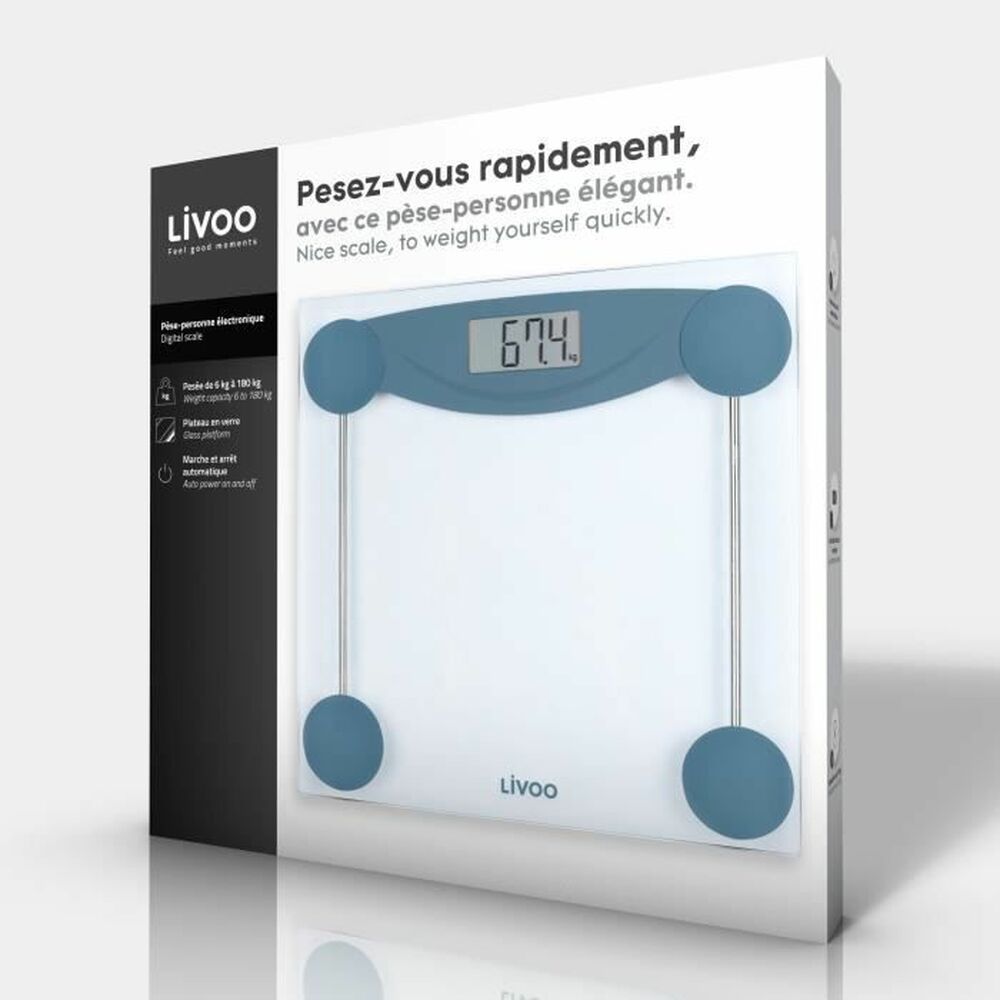 Balance Numérique de Salle de Bain Livoo DOM426B Bleu Verre trempé 180 kg