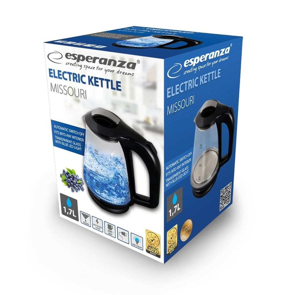 Waterkoker Esperanza EKK024K Zwart Glas Plastic 1500 W 1,7 L