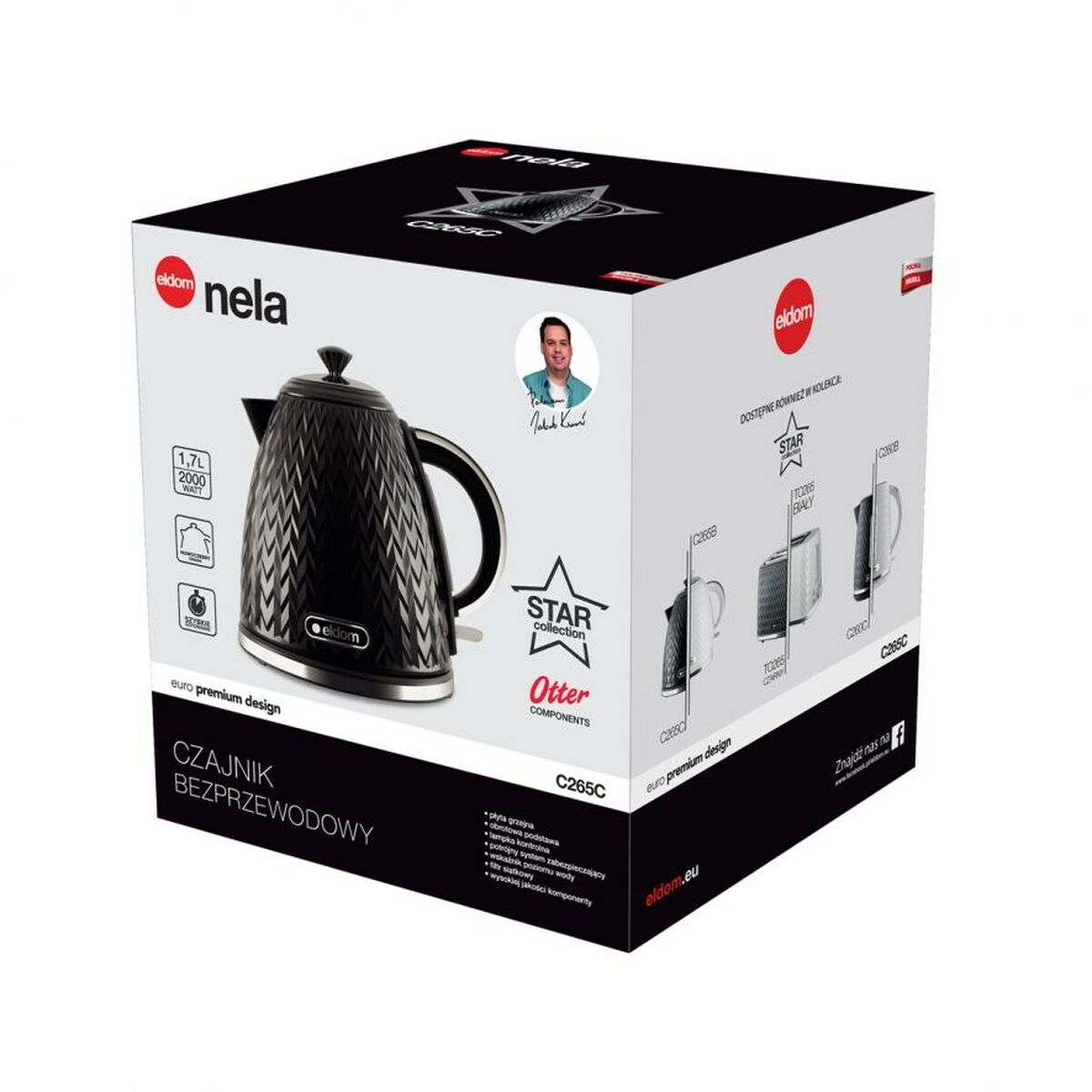 Kettle Eldom NELA Black Plastic 1200 W 2000 W 1,7 L