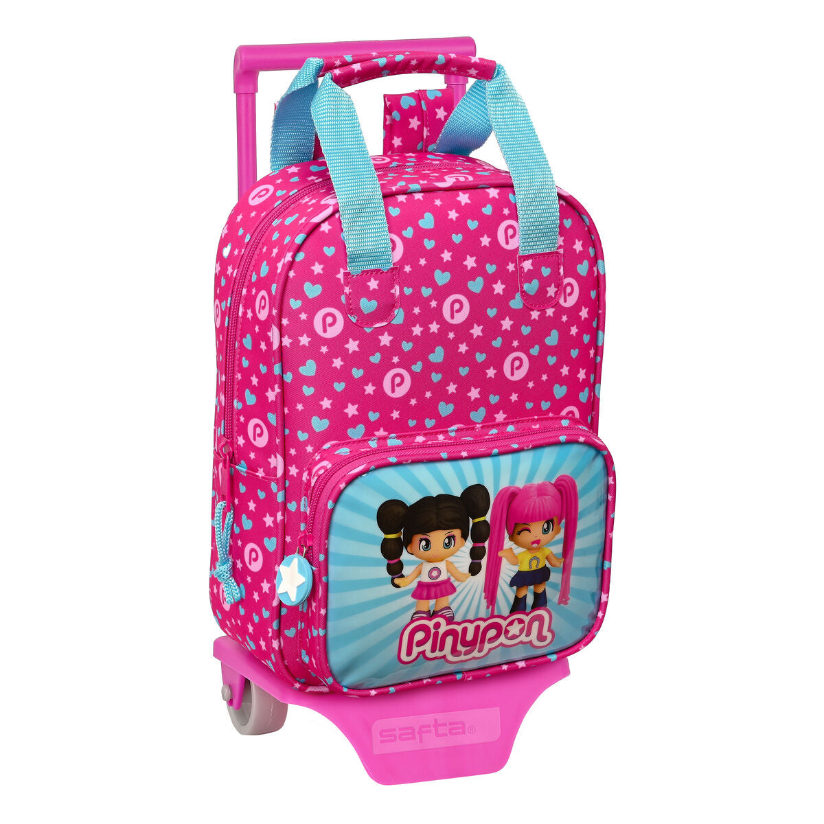 School Rucksack with Wheels Pinypon Blue Pink 20 x 28 x 8 cm