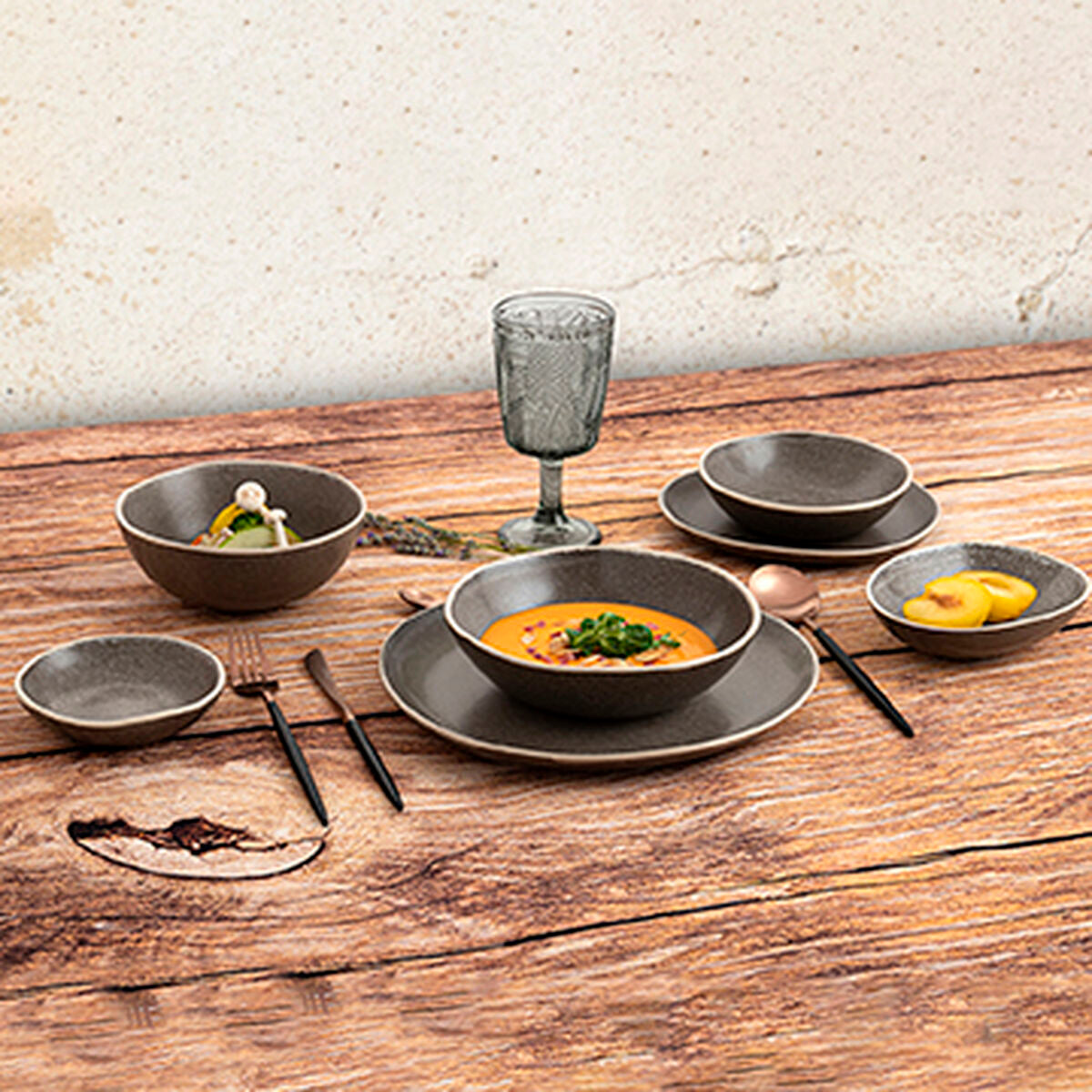 Assiette creuse Bidasoa Gio Céramique Gris 19 cm (6 Unités)