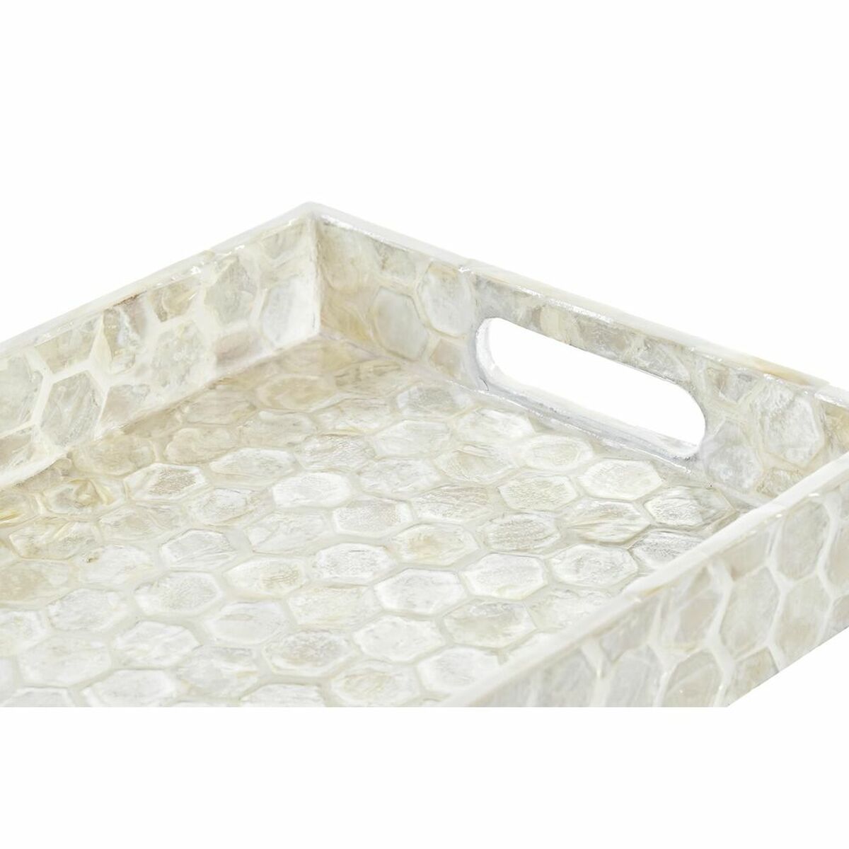 Plateau apéritif DKD Home Decor Mosaïque Blanc Nacre noire 30 x 20 x 4 cm Boho