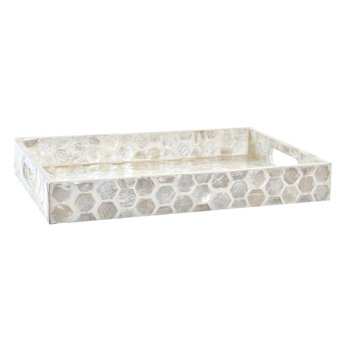 Plateau apéritif DKD Home Decor Mosaïque Blanc Nacre noire 30 x 20 x 4 cm Boho