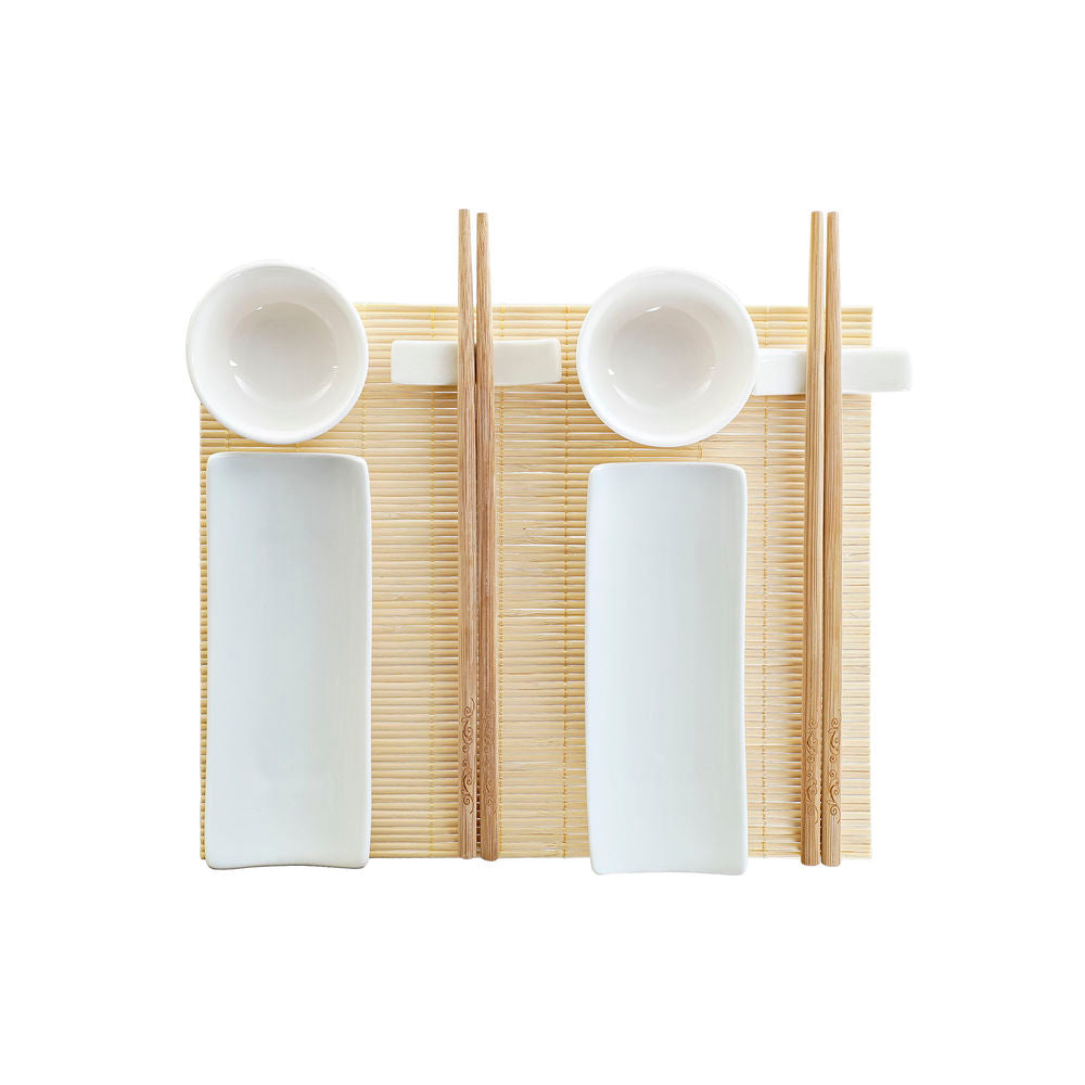 Set de sushi DKD Home Decor Bambou Grès Blanc Naturel Oriental 28,5 x 19,5 x 3,3 cm (9 Pièces) (28,5 x 19,5 x 3,3 cm)