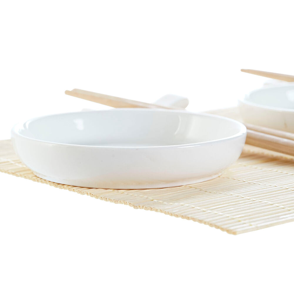 Set de sushi DKD Home Decor Bambou Plastique Grès Blanc Naturel Oriental 28,8 x 19,8 x 3 cm (7 Pièces) (28,8 x 19,8 x 3 cm)