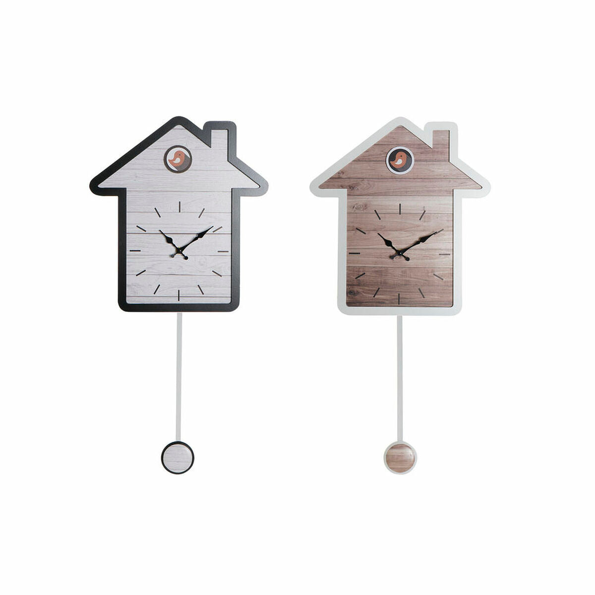 Horloge Murale DKD Home Decor 32 x 5 x 56 cm Naturel Blanc Plastique Maison Bois MDF (2 Unités)