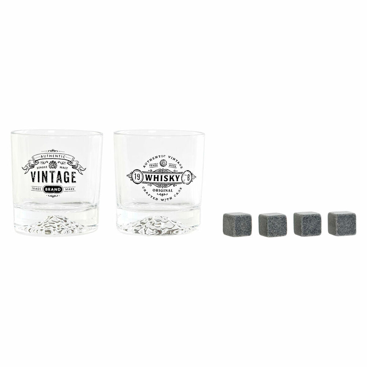 Set de Verres DKD Home Decor Transparent Gris foncé Verre Pierre Plastique 6 Pièces 320 ml