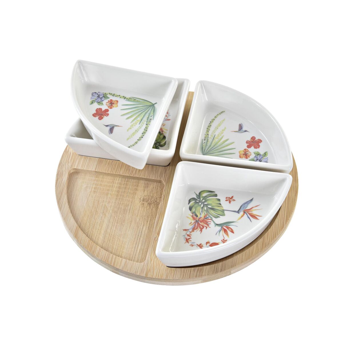 Appetizer Set DKD Home Decor White Multicolour Natural Bamboo Stoneware Tropical 21,5 x 21,5 x 1 cm (5 pcs)