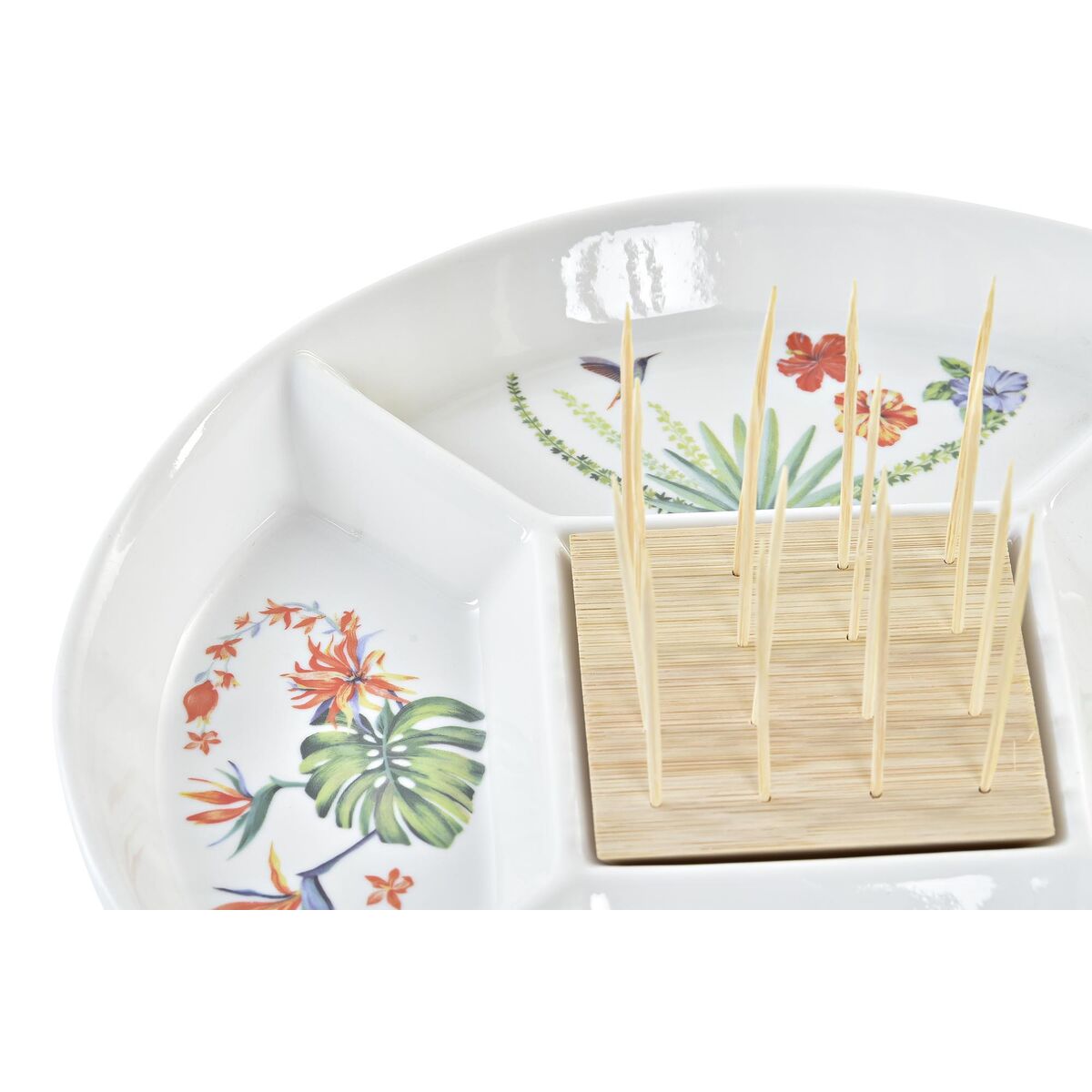 Snack tray DKD Home Decor Multicolour Natural Bamboo Stoneware Tropical 23,5 x 23,5 x 7 cm