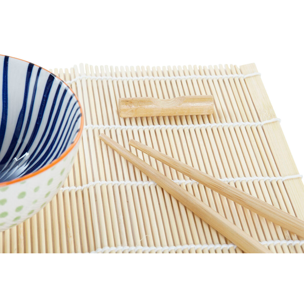 Set de sushi DKD Home Decor 14,5 x 14,5 x 31 cm Bleu Blanc Grès Oriental (16 Pièces)