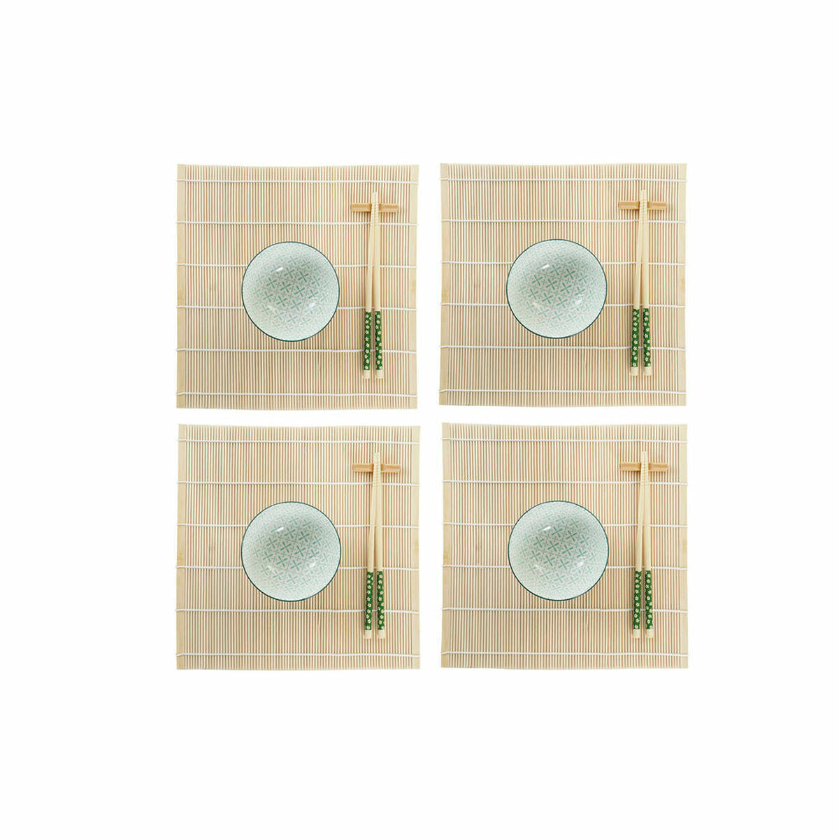 Sushi Set DKD Home Decor 14,5 x 14,5 x 31 cm Green Stoneware Oriental (16 Pieces)