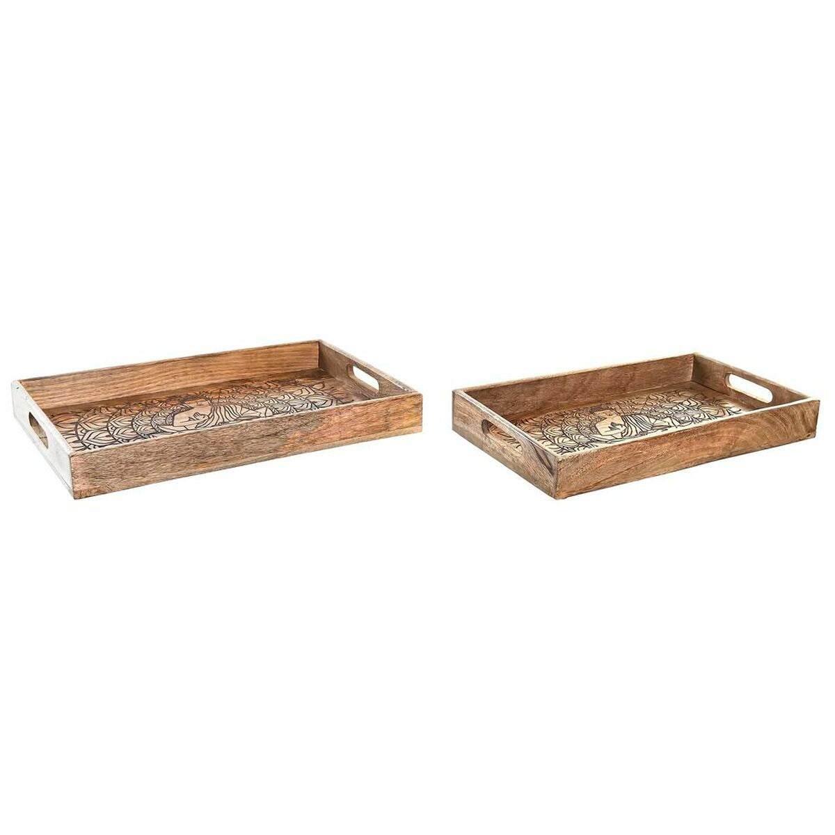 Jeux de plateaux DKD Home Decor 2 Unités Marron Brun foncé Bois de manguier (2 Unités)