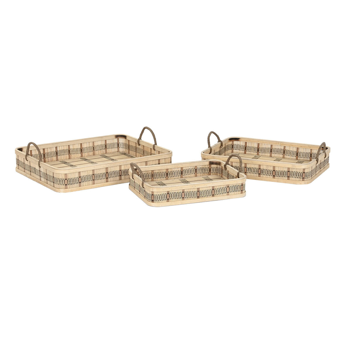 Set van trays DKD Home Decor Natuurlijk Lichtbruin Stads (54 x 43 x 9 cm) (3 Stuks)