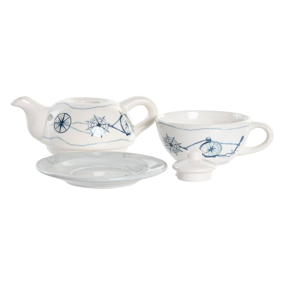 Tea Set DKD Home Decor Blue White 750 ml Dolomite (3 Units)