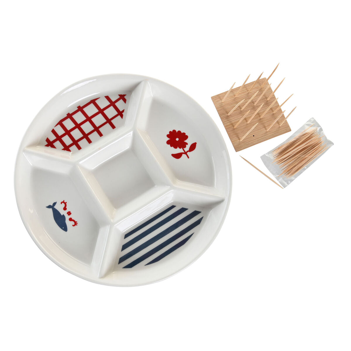 Ensemble à apértif DKD Home Decor 23,5 x 23,5 x 7 cm Rouge Bleu Blanc Grès méditerranéen Maisons