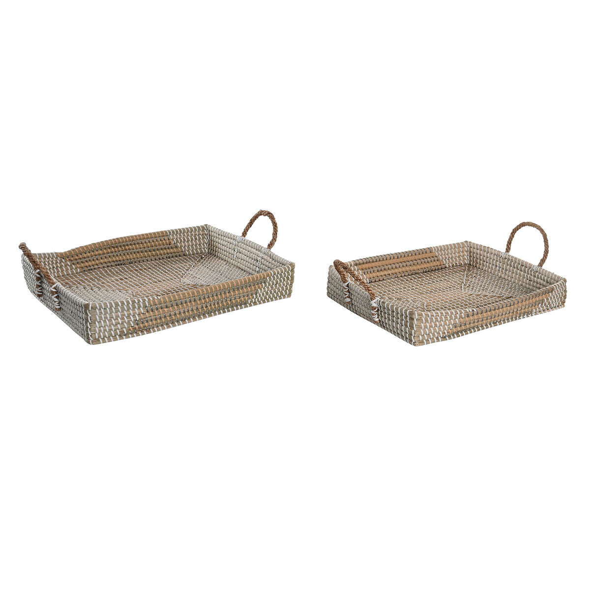 Set van trays DKD Home Decor Natuurlijk Geel Tropisch Zeegras (48 x 38 x 15 cm) (2 Stuks)