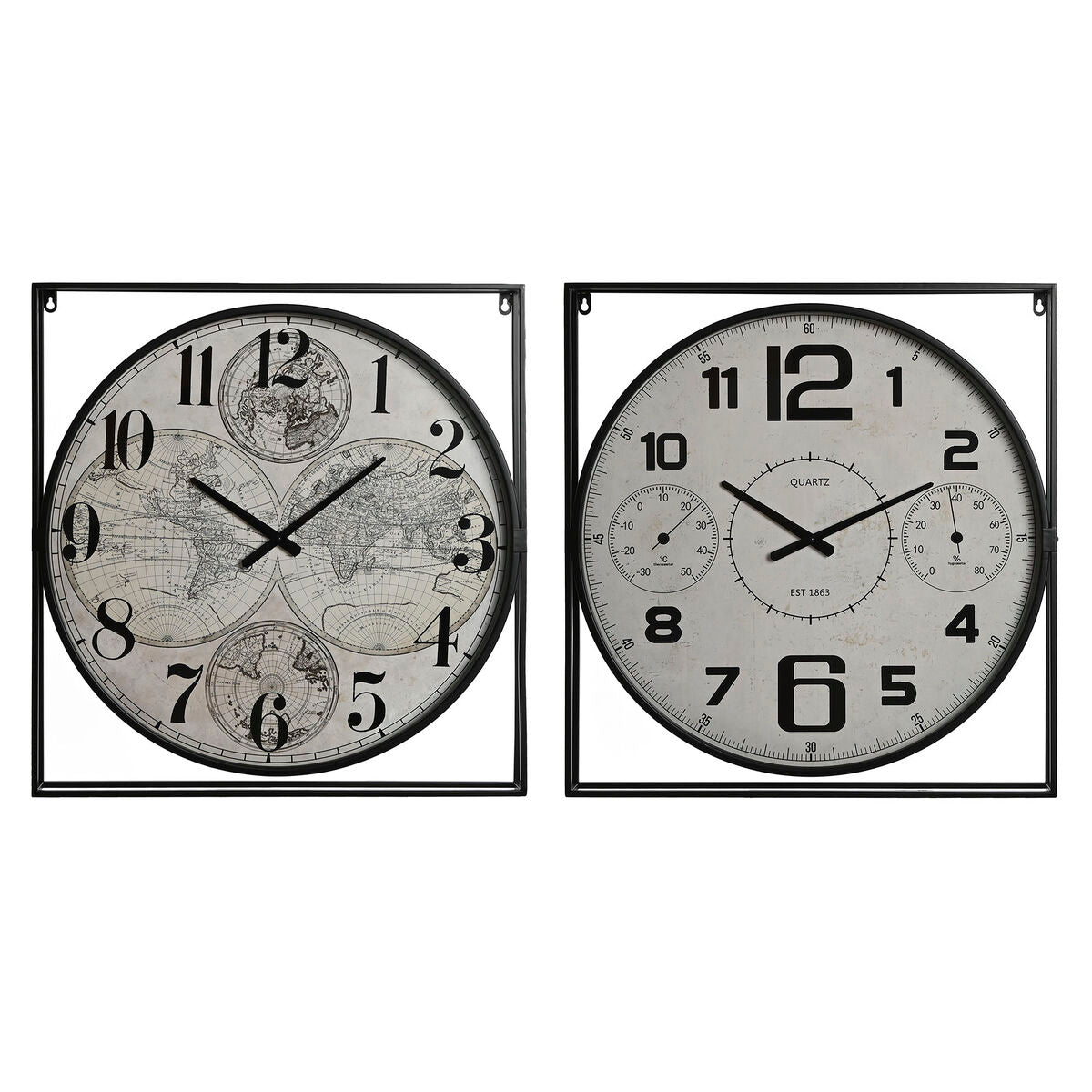 Horloge Murale Home ESPRIT Blanc Noir Métal Bois MDF 62 x 6 x 65 cm (2 Unités)