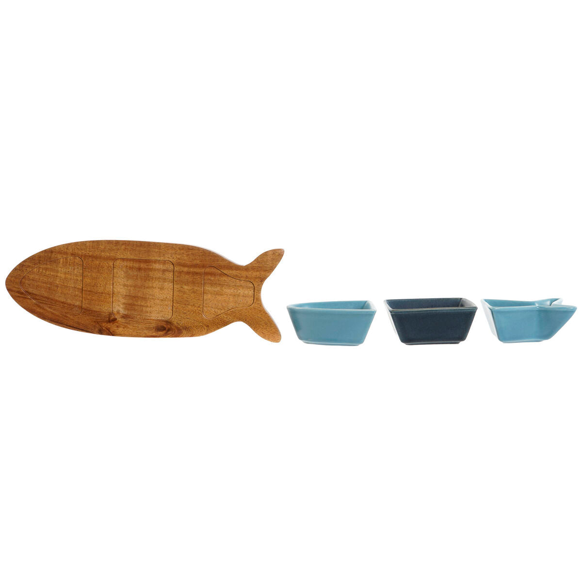 Ensemble à apértif Home ESPRIT Bleu Blue marine Porcelaine Acacia Poisson méditerranéen 28 x 9,7 x 1,3 cm 4 Pièces