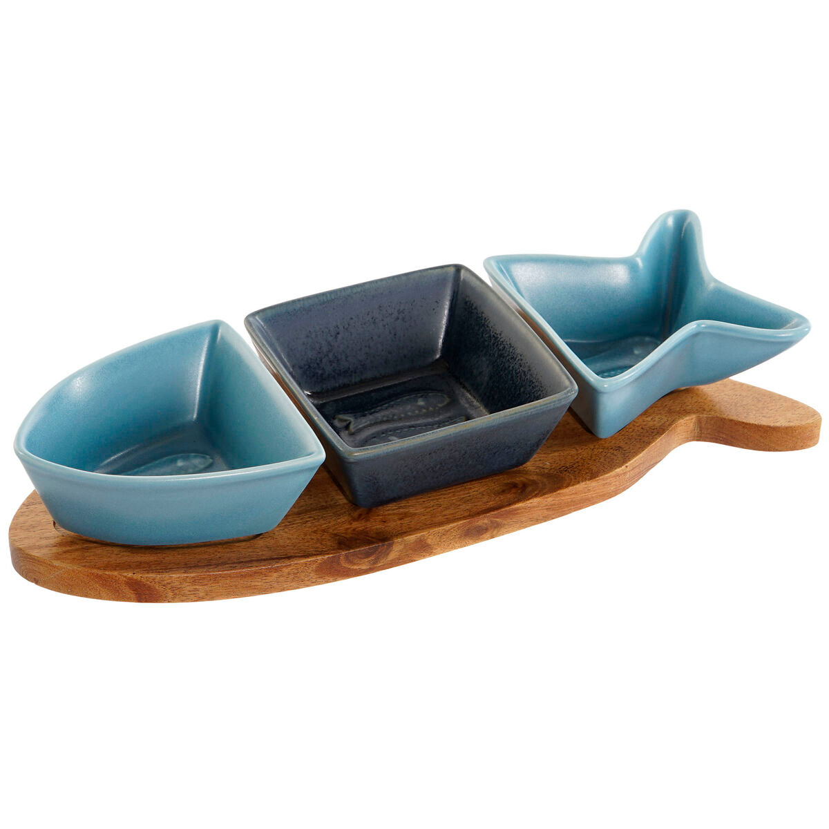 Ensemble à apértif Home ESPRIT Bleu Blue marine Porcelaine Acacia Poisson méditerranéen 28 x 9,7 x 1,3 cm 4 Pièces