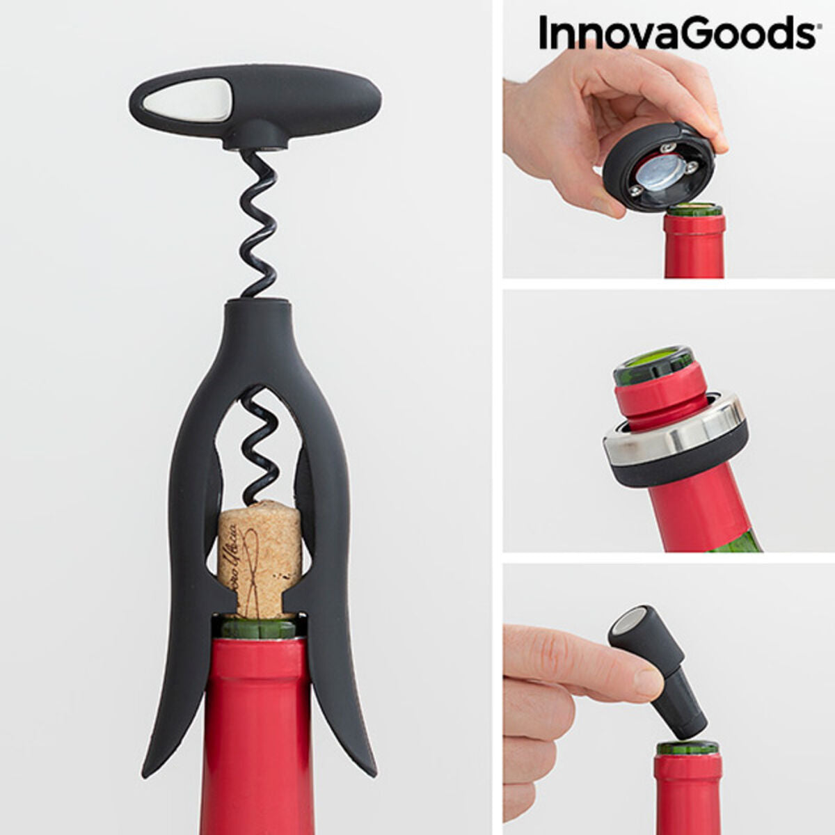 Wijnset met spiraalvormige kurkentrekker en accessoires Vinstand InnovaGoods 5 Onderdelen