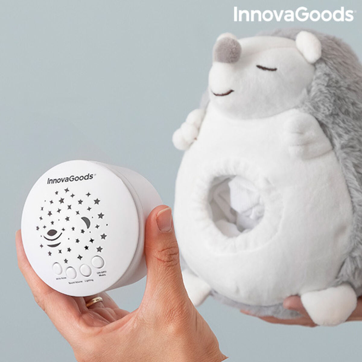 Hedgehog knuffel met witte ruis en nachtlampprojector Spikey InnovaGoods