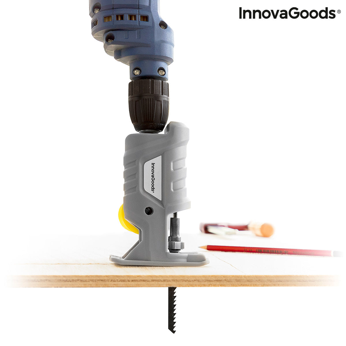 InnovaGoods® Adaptateur de scie sauteuse pour perceuse Jrill, transforme la perceuse en scie sauteuse, avec un design d'adaptate