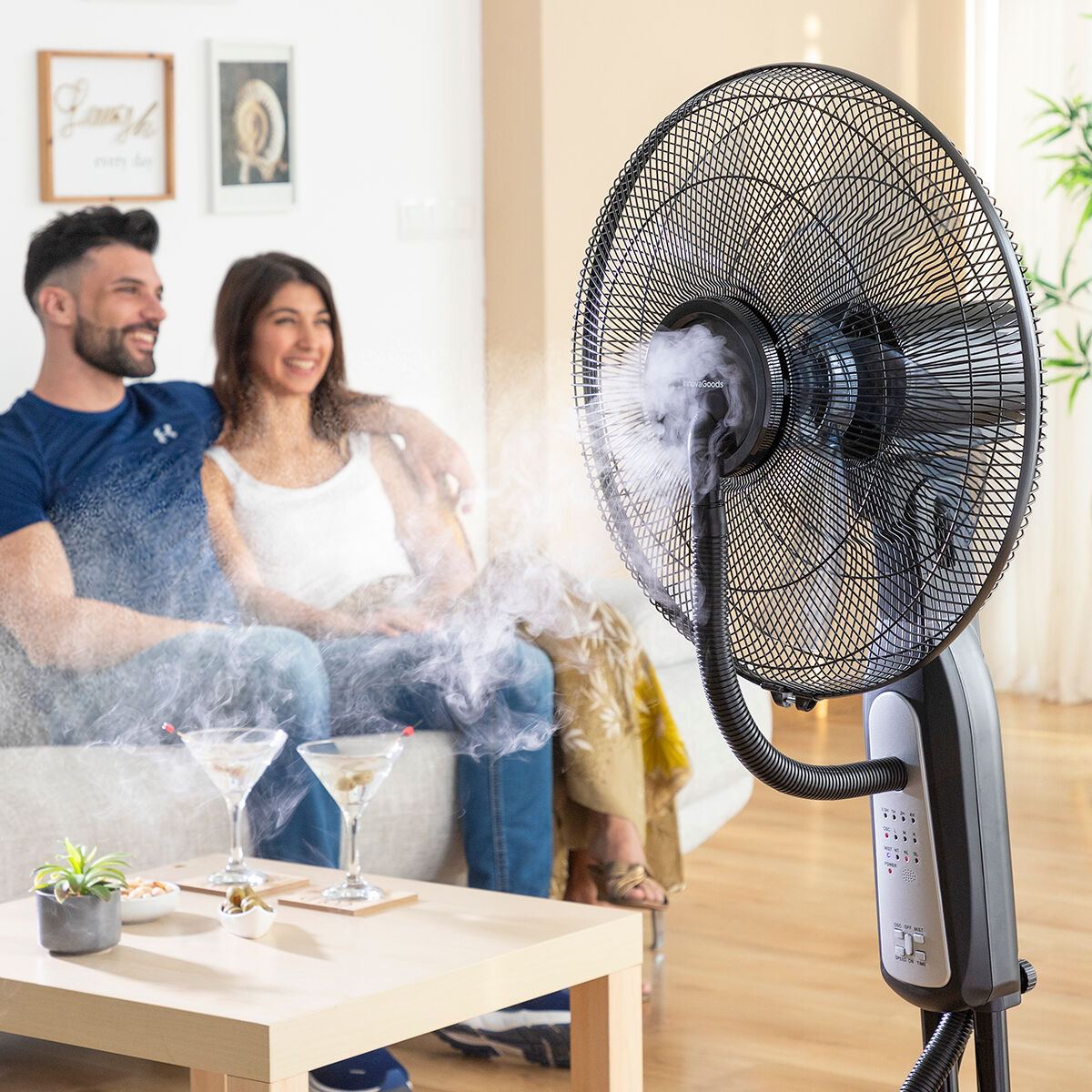 Vernevelende voetventilator met afstandsbediening InnovaGoods Mistinn Zwart 90 W 2,8 L