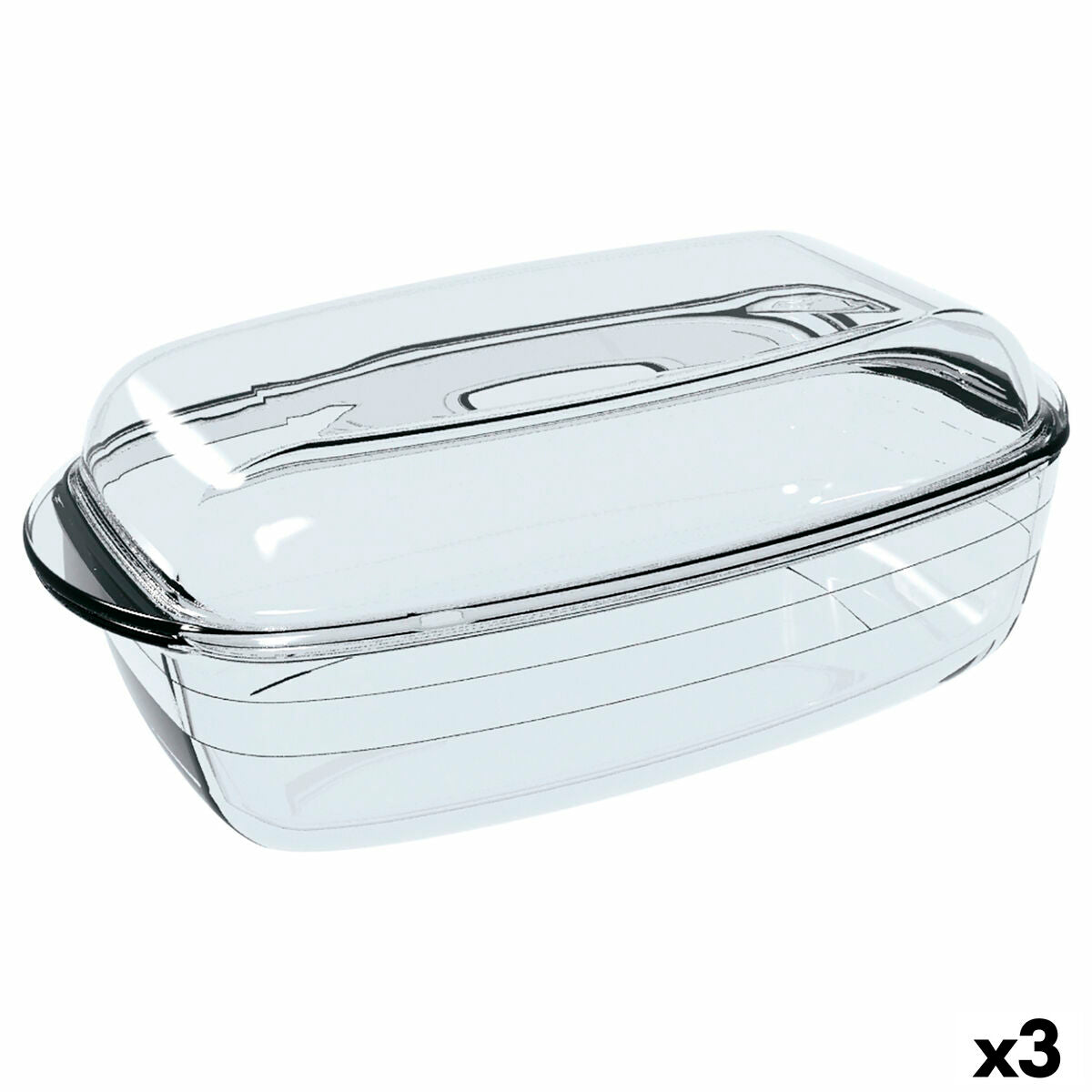 Serveerschaal Ô Cuisine Rechthoekig Met deksel 1,6 L 2,9 L Transparant Glas (3 Stuks)