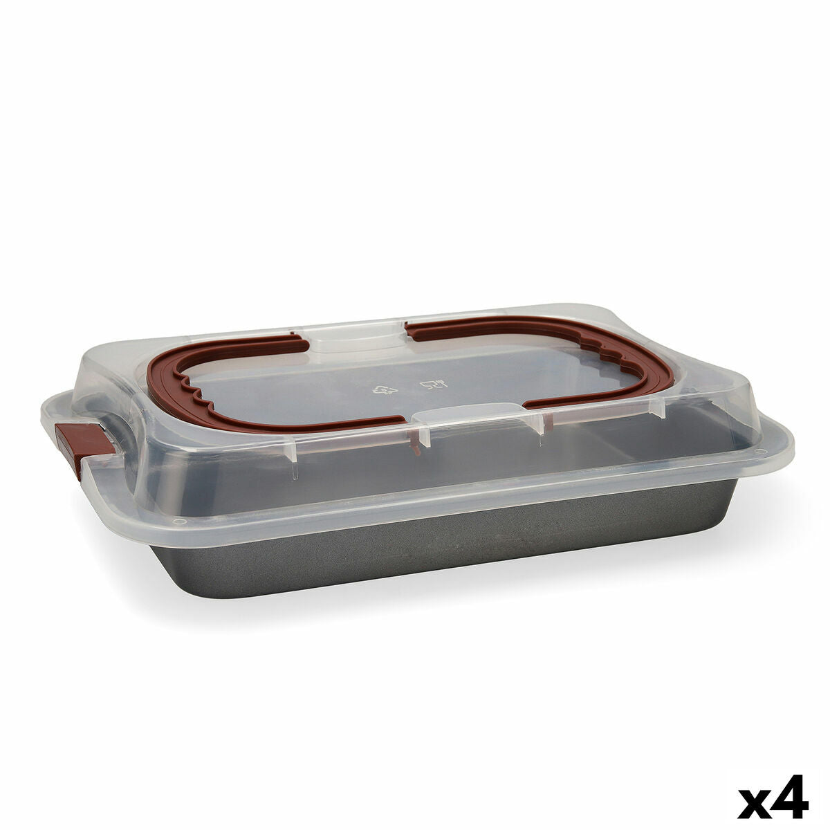 Oven Mould Quid Sweet Grey Met deksel Zwart Metaal 36 x 23 x 4,5 cm (4 Stuks)