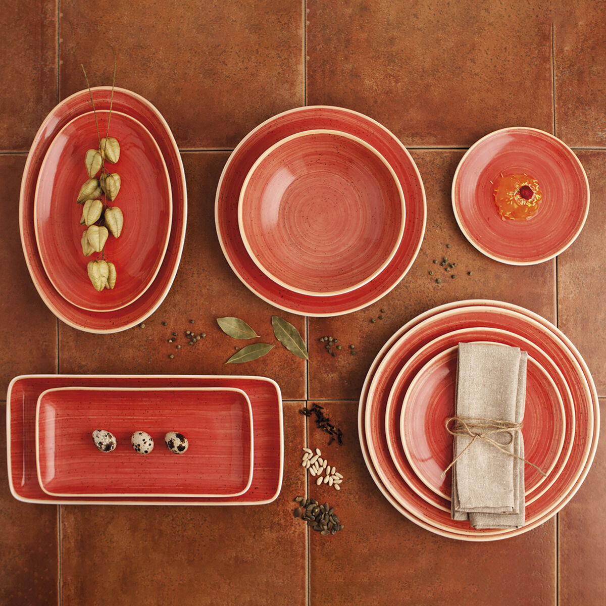 Flat Plate Ariane Terra Red Ceramic Ø 21 cm (12 Units)