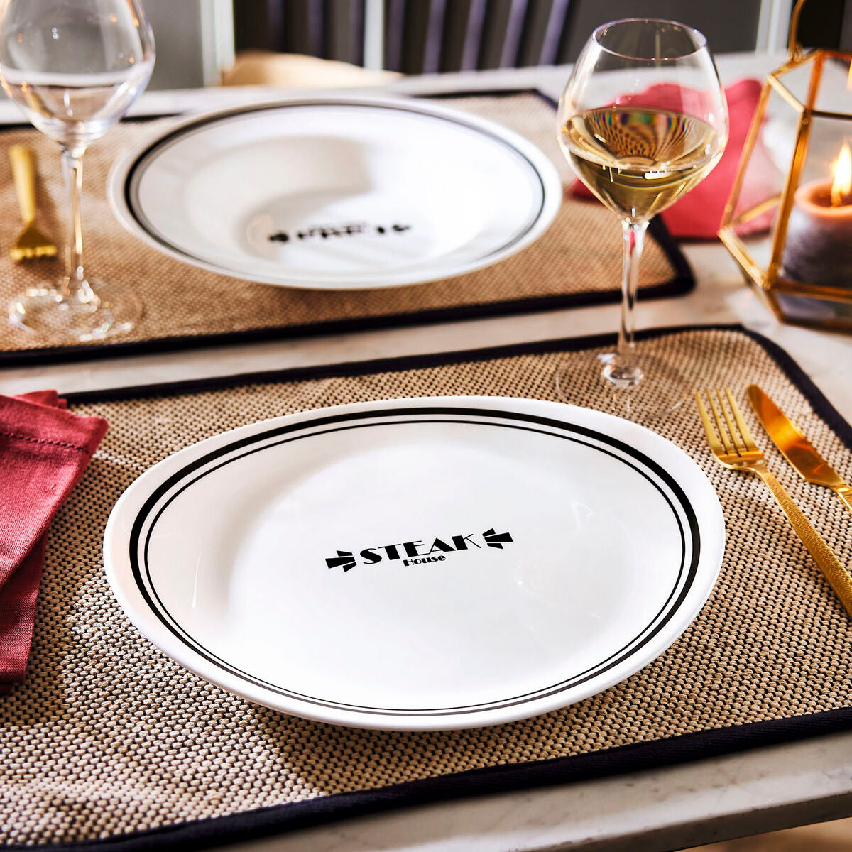 Assiette plate Luminarc Friends Time Bistr Blanc/Noir verre Ø 30 cm Viande (12 Unités)