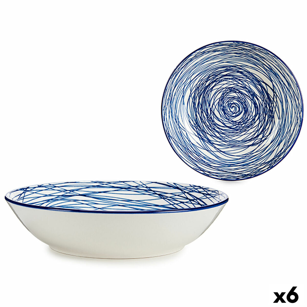 Deep Plate Stripes Porcelain Blue White 6 Units (20 x 4,7 x 20 cm)