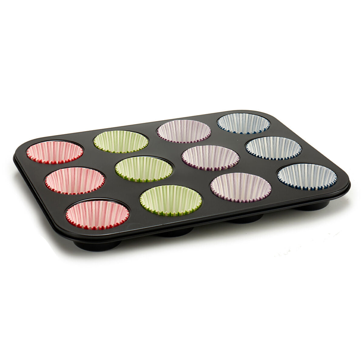 Bakplaat voor Muffins Multicolour Ovenschaal (7 x 7 x 3 cm) (35 x 3 x 26,5 cm) (12 Stuks)