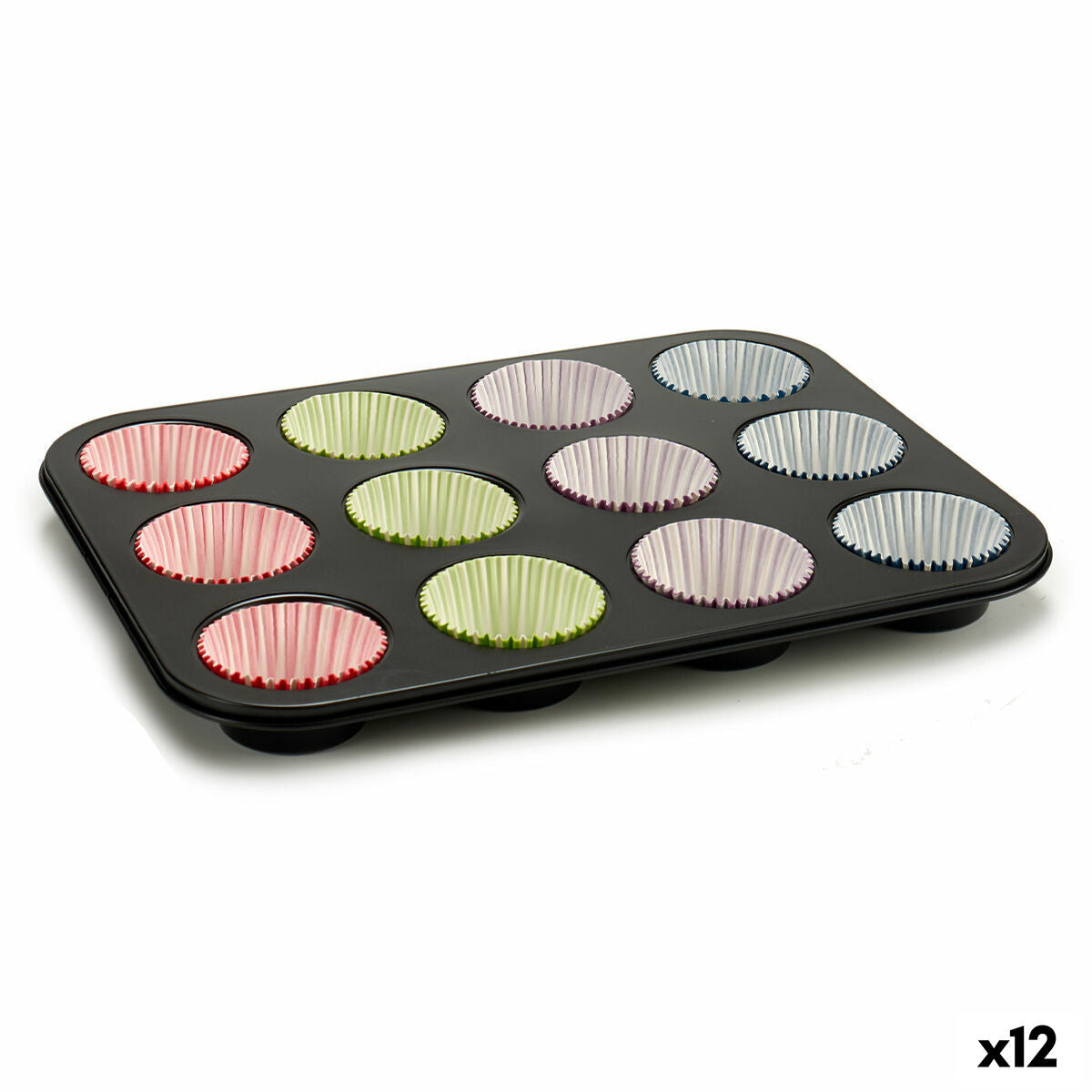 Bakplaat voor Muffins Multicolour Ovenschaal (7 x 7 x 3 cm) (35 x 3 x 26,5 cm) (12 Stuks)