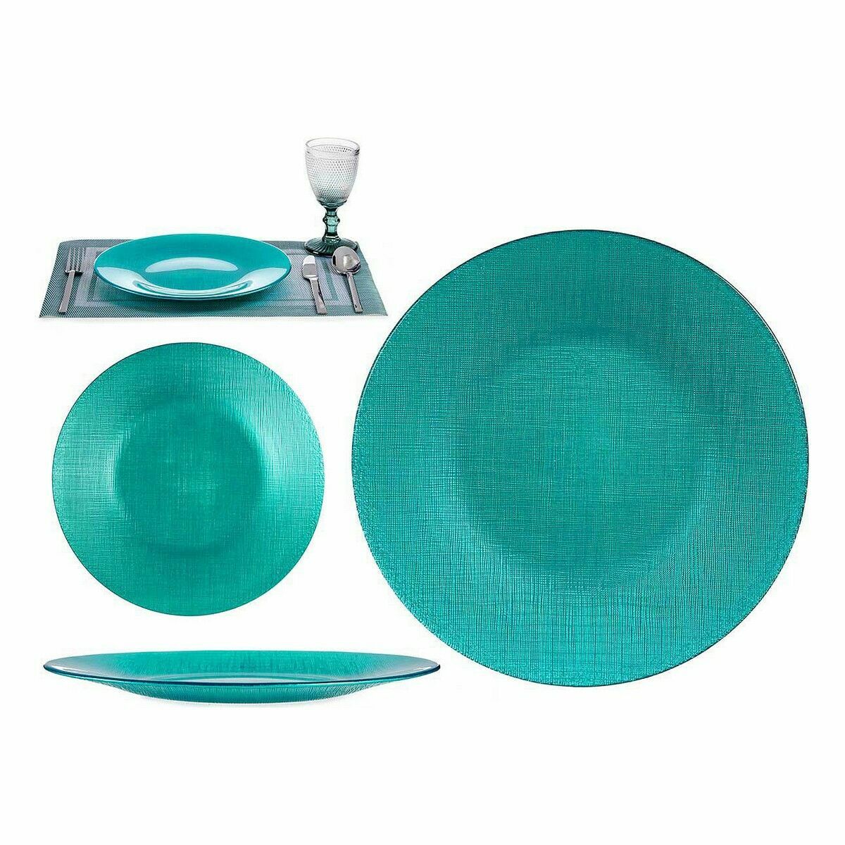 Assiette plate Turquoise verre 27,5 x 2 x 27,5 cm (6 Unités)