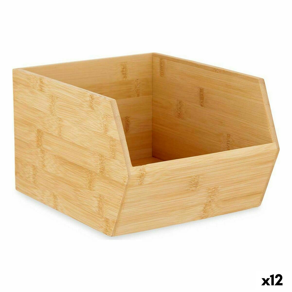 Opstapelbare opbergbox Bruin Bamboe 20,1 x 15,1 x 25 cm (12 Stuks)