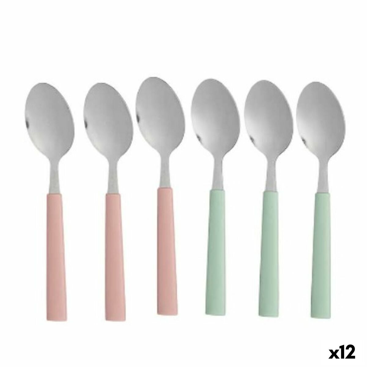 Ensemble de Cuillères Dessert Vert Rose Argenté Acier inoxydable Plastique 15,7 cm (12 Unités)