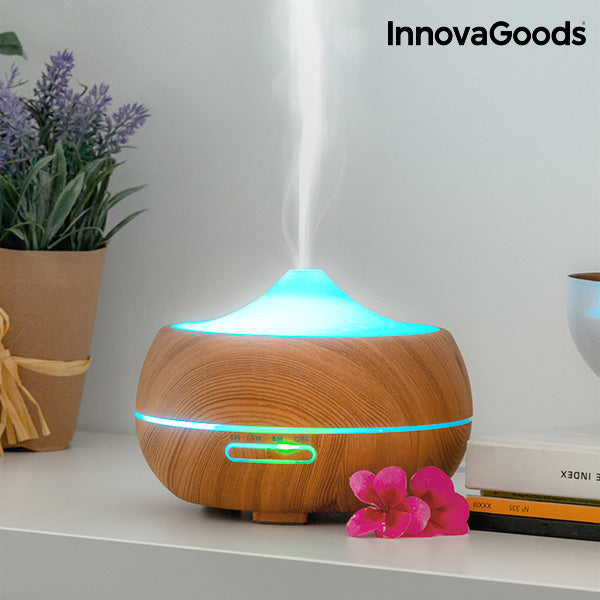 Humidificateur à Diffuseur d'Arômes avec LED Multicolore Wooden-Effect InnovaGoods
