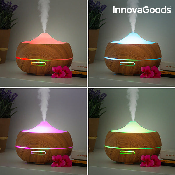 Aromaverstuiver bevochtiger met meerkleurige LED Wooden-Effect InnovaGoods